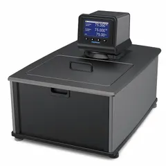 Heated circulator with stirring capability, touch-screen display, and temperature accuracy of +/-0.005°C. Minimum temperature setting of -6.7 °C. Overall depth 24 in. Suitable for precise temperature control in laboratory and industrial processes such as sample heating, viscosity testing, and reactor temperature regulation.