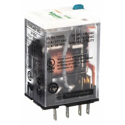 SCHNEIDER General Purpose Relay: Socket Mounted, 12 A Current Rating, 24V DC, DPDT - Socket-Mounted Relays