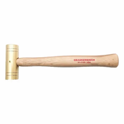 GEARWRENCH Sledge Hammer: Brass, Wood Handle, 2 lb Head Wt, 1 1/2 in Dia, 13 in Overall Lg - Standard Sledge Hammers