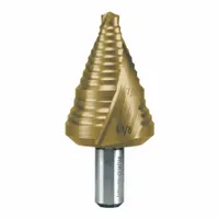 RUKO TOOLS Step Drill Bit: 7/8" to 1-1/8", TiN-Coated HSS, 3-Flats Shank (MPN 101709T)