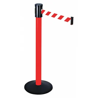 RETRACTA-BELT Barrier Post with Belt: Red/White, Diagonal Stripe, No Legend, 15 ft Belt Lg - Pattern Retractable Belt Post Barriers