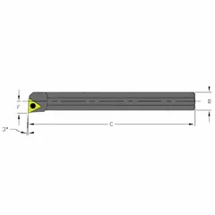 Indexable boring bar for internal boring, turning, and profiling operations in metalworking. Designed for applications requiring precision and repeatable tool changes, commonly used in automotive, aerospace, and general machining.
