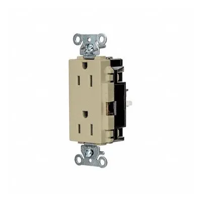 HUBBELL Receptacle: Decorator Duplex, 5-15, Ivory, 125V AC, 15 A, 2 Pole / 3 Wire (MPN DR15STI) - General Purpose Receptacles