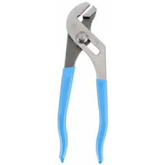 Flat-jaw tongue and groove pliers with serrated groove joint. Overall length 6 1/2 in, maximum jaw opening 7/8 in. Used for gripping, turning, and clamping nuts, bolts, pipes, and fittings in maintenance and mechanical tasks.