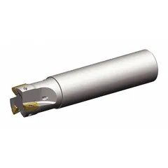 Indexable square-shoulder end mill with 0.75 inch diameter, 2 flutes, and 2.5 inch length of cut. Uses WIDIA inserts for creating precise 90° shoulders in steel, stainless steel, and cast iron components. Suitable for mold, die, and general engineering production.
