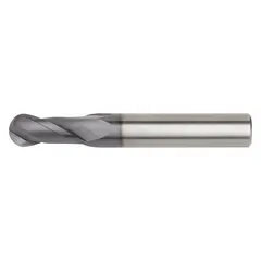 This general purpose carbide ball end mill features a TiAlN coating for wear resistance and a 2-flute design for efficient chip evacuation. With a 3/16" mill diameter, 1" length of cut, and 4" overall length, it is suited for contouring, slotting, and profiling operations in metalworking applications.