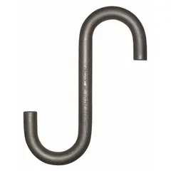 Connecting S-hook for lifting applications, used in rigging and material handling to attach chains, slings, or other hardware. Made of alloy steel with Grade 80 hook rating, 1 1/2 in material thickness, and silver finish. No visual indicator markings.