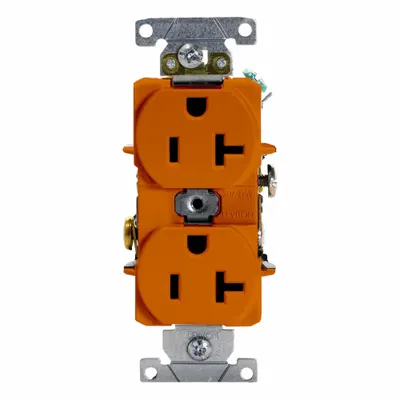 LEVITON Duplex Receptacle Outlet: Duplex, 5-20, Orange, 125V AC, 20 A - General Purpose Receptacles