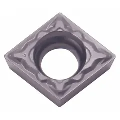 Diamond indexable turning insert for precision finishing of non-ferrous materials such as aluminum alloys, copper, and plastics. Used in CNC lathe operations for fine surface finish and extended tool life in general machining applications.