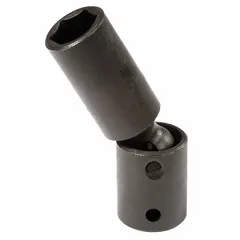This 1/2" drive metric flex impact socket has a 16 mm, 6-point standard design with a black oxide finish. It is not tether capable. The flex joint allows access to fasteners in confined or offset positions, suitable for industrial impact applications.