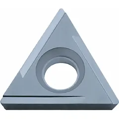 Triangle (T) indexable turning insert made of PVD carbide. Designed for light finishing cuts on steel and stainless steel, featuring positive rake geometry and chipbreaker for sharp cutting action. Suitable for precision machining operations in general metalworking.