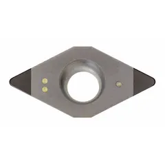 This diamond indexable turning insert is designed for fine finishing of non-ferrous materials such as aluminum, copper, and plastics. It is used in CNC turning operations to achieve superior surface finish and extended tool life. Compatible with standard DCMW-style tool holders.