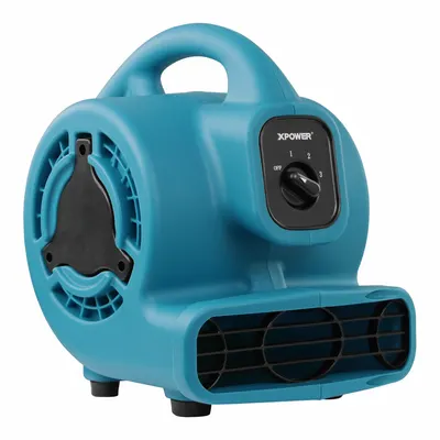 XPOWER Centrifugal Blower: 600 cfm, Fixed Frame, 115V AC, 3 Speeds, Blue - Portable Fans