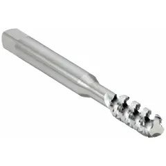 CLEVELAND spiral-flute tap for threading blind holes in steel and aluminum. 1/4"-28 UNF thread size, H3 / 2B tolerance class, bottoming chamfer allows threading to the bottom of a hole. Made from high-speed steel with 3 flutes to push chips upward and prevent clogging.