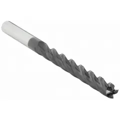 This carbide square end mill features an AlTiN coating for heat and wear resistance. With 4 flutes, a 3/4" mill diameter, 5" length of cut, and 8" overall length, it is suited for general-purpose milling of ferrous materials in slotting, profiling, and contouring operations.