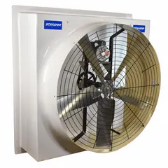 This hazardous location direct-drive cylinder exhaust fan features a 48-inch galvanized steel blade and a 1 hp totally enclosed motor. It operates on 115/230V AC single-phase power and has a polished fiberglass frame. Suitable for industrial ventilation in environments requiring spark-resistant construction.