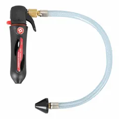 This cartridge-style drain clearing gun is designed for clearing blockages in condensate drains and small-diameter pipes. It features a plastic body and accepts 16 g CO₂ cartridges to deliver a controlled burst of gas. Overall length is 5 1/4 in.