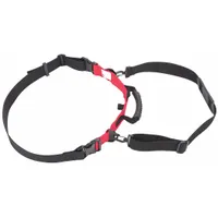 Polypropylene strap for securing turnout gear. Measures 50 inches long, 2 inches wide, and 1/4 inch thick. Black/red color. Used to bundle and organize firefighter coats and pants for storage or transport