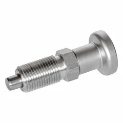 316 stainless steel nonlocking pull-knob indexing plunger with M16x1.5 thread. Nose force range 7.5 N to 32 N. Used for precise positioning and locking of moving parts in industrial machinery, jigs, fixtures, and conveyor systems.