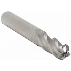 This carbide ball end mill features a 7/16" diameter, 2" length of cut, and 4" overall length with 4 flutes. Designed for general-purpose milling, it is used for contouring, slotting, and profiling in CNC machining to create smooth curved surfaces and 3D shapes in metals and composites.