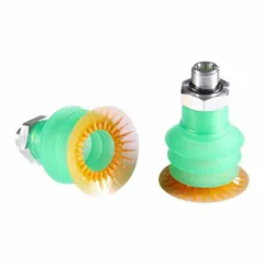 Multi-bellows vacuum pad assembly with 3.5 folds, G1/8 in vacuum port, and 43.5 mm pad diameter. Designed for food-safe handling in automated pick-and-place applications, suitable for gripping irregular or delicate surfaces.