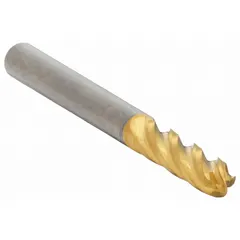 General purpose carbide ball end mill with TiN coating and 4 flutes. Mill diameter 11/64", length of cut 9/16", overall length 2". Suitable for contouring, slotting, and profiling in mold and die work and general machining.