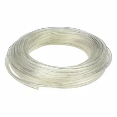 Polyurethane tubing with 3/8 in inner diameter and 1/2 in outer diameter, supplied in a 100 ft length. Beige color with Shore A 90 to 95 hardness. Rated for maximum operating pressure of 110 psi at 180°F. Suitable for pneumatic and fluid transfer applications in industrial automation and machinery.