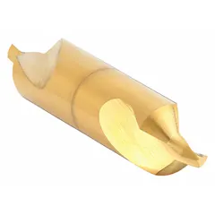 Double-end plain-tip center drill, #8 size, 90° angle, 3 1/2 in overall length. Made of TiN coated high speed steel. Used to create conical starting holes for lathe turning or grinding operations.