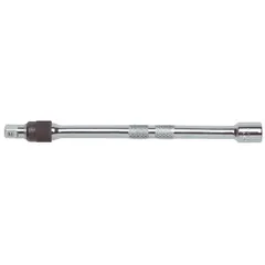 This 1/4" drive hand socket extension features a 1/4" input and output drive size with an overall length of 14 3/32 inches. It is used to extend reach to recessed fasteners in automotive and industrial applications. The extension includes a locking mechanism for secure socket retention.