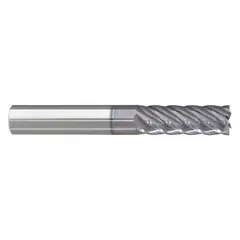 This carbide corner-radius end mill is designed for high-feed machining of steel and cast iron. The nACRo coating provides wear resistance and heat protection. With 6 flutes and a 1" diameter, it is suited for roughing and semi-finishing operations in industrial manufacturing, mold and die work, and heavy equipment production.
