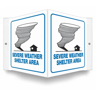 CONDOR Safety Sign: PETG, Mounting Holes Sign Mounting, 6 in x 8 1/2 in Nominal Sign Size - V-Shape Projection Severe Weather Shelter Area Signs