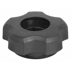 This Snap-Lock 5-Arm Knob features a 1.36 in diameter plastic body with a 1/4" thread and 18 mm thread length. It is designed for manual clamping, positioning, and adjustment on machinery and equipment, providing a secure grip for frequent adjustments.