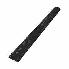 This black rubber rumble strip measures 3 5/16 ft long, 4 in wide, and 1/2 in high. Designed for installation on asphalt surfaces using spikes, the kit includes (8) 3 in spikes and all necessary hardware. Commonly used in parking lots, driveways, and industrial zones to alert drivers and reduce speed.