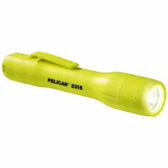 Yellow ABS penlight with a single light output of 115 lumens, a maximum beam distance of 75 meters, and a run time of 6 hours at maximum brightness. Includes 2 AA batteries. Suitable for close-up inspection and general illumination in industrial maintenance, electrical work, and facility troubleshooting.