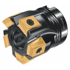 Indexable face mill designed for face milling operations on flat surfaces in metalworking. Uses indexable inserts for cost-effective cutting. Suitable for general machining applications.