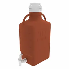 APPROVED VENDOR 15K-2211-OEM Dual-Handle Rectangular Carboy with Spigot, 12.8 L, Amber, Wide Mouth, 83 mm Screw Closure, Autoclavable