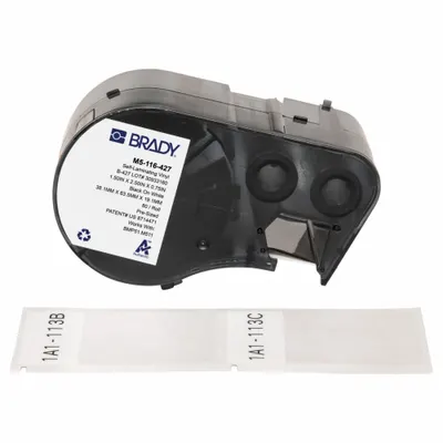 BRADY Wraparound Label: 2 1/2 in x 1 1/2 in, Vinyl, White (Matte) - Brady Precut Label Roll Cartridges