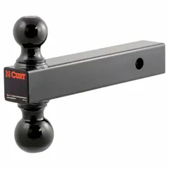 Non-adjustable ball mount with dual ball diameters of 2 in and 2 5/16 in. Constructed from steel with a scratch-resistant powder-coated finish. Rated for Vehicle Class IV. Suitable for towing trailers, boats, and equipment requiring a Class IV hitch.