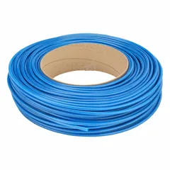 Metric polyurethane tubing with 6.5 mm ID, 10 mm OD, 500 ft length, blue color. Shore A 90 to 95 hardness, rated to 170 psi at 180°F. Suitable for pneumatic and fluid transfer in industrial automation and machine building.
