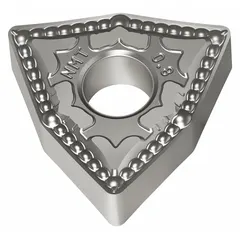 Trigon (W) indexable turning insert available in two designations: WNMG432-NMT WS10 and WNMG080408-NMT WS10. The WS10 grade offers wear resistance for medium to high-speed machining. Used for general turning, facing, and profiling operations on steel, stainless steel, and cast iron.