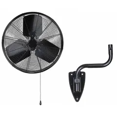 This Dayton wall-mount fan features a 20-inch blade diameter and a 1/7 hp motor operating on 120V AC. It offers 2 speeds and oscillating function for enhanced air circulation. Designed for arm mounting on walls, it is suitable for spot cooling and ventilation in industrial spaces such as workshops, warehouses, and factories.
