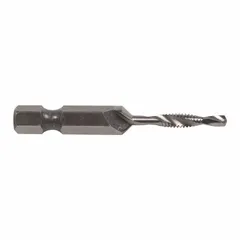 Combination tool for drilling, tapping, and countersinking M3x0.5 metric threads in a single operation. Overall length 2 1/4 inches. Not impact rated. Used in metalworking and fabrication to create threaded holes with a chamfered edge.