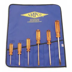 This 6-piece non-sparking screwdriver set includes Phillips and slotted tip drivers, each with a 15-inch overall length. Designed for use in environments where sparking tools pose a risk of ignition, such as areas with flammable gases, vapors, or combustible dust. The set provides a range of common tip sizes for general maintenance and assembly tasks in hazardous locations.