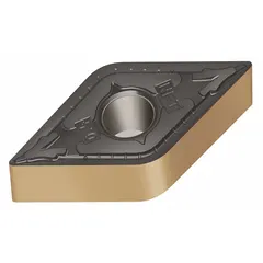 Diamond indexable turning insert for precision machining of non-ferrous materials, composites, and abrasive alloys. The diamond grade provides high wear resistance and fine surface finish. Suitable for finishing operations in general machining applications.