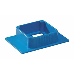 Blue ABS embedding ring with overall length of 1 5/8 inches and width of 1 1/8 inches. Used in histology and pathology laboratories for embedding tissue samples in paraffin wax, providing a durable mold for sectioning and analysis.