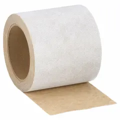 White fabric roof tape, 4 inches wide by 16 feet long, for sealing and repairing leaks on concrete surfaces. Provides a waterproof patch for cracks, seams, and flashing.