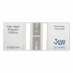 This hemacytometer features an H-shaped moat that provides two distinct counting areas for manual cell enumeration. It is used in laboratory settings for counting cells such as red blood cells, white blood cells, and yeast in applications like hematology, microbiology, and cell culture.