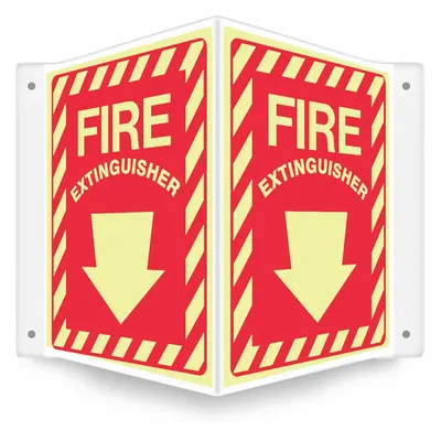 CONDOR Safety Sign: PETG, Mounting Holes Sign Mounting, 12 in x 14 in Nominal Sign Size - V-Shape Projection Fire Extinguisher Signs