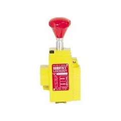 Compressed air line lockout valve for FRLs with 1 in NPT inlet and 1 in NPTF outlet. Maximum operating pressure of 150 psig. Used to isolate compressed air in pneumatic systems for safe maintenance and lockout/tagout procedures.
