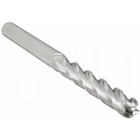 This carbide ball end mill features a 1/2" diameter, 4 flutes, 1-1/2" length of cut, and 6" overall length. Designed for general purpose milling, it creates contoured surfaces, slots, and 3D profiles in metal and composite workpieces. The rounded tip enables smooth finishes in die/mold and other machining applications